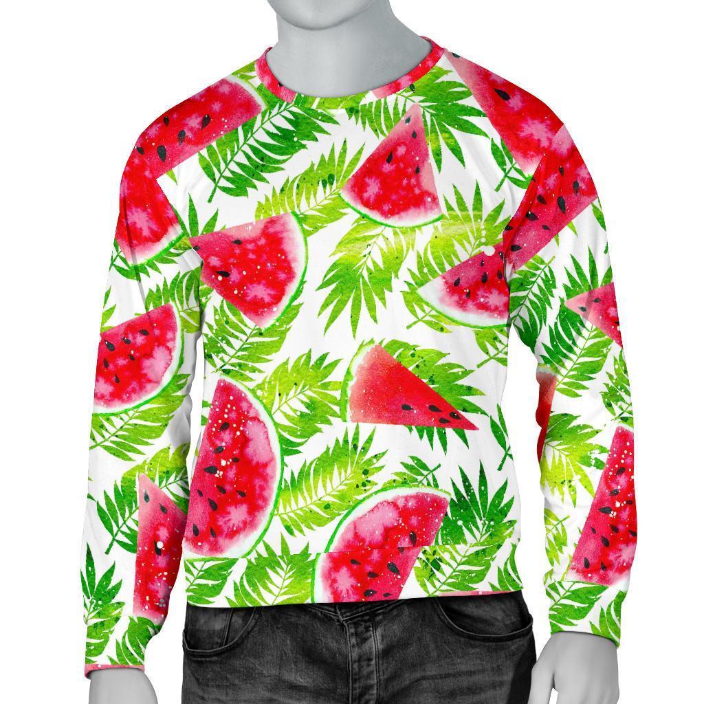 White Summer Watermelon Pattern Print Men's Crewneck Sweatshirt GearFrost