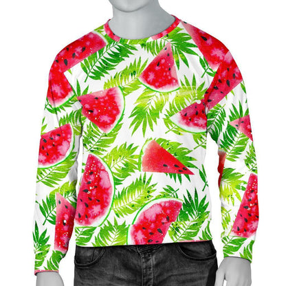 White Summer Watermelon Pattern Print Men's Crewneck Sweatshirt GearFrost