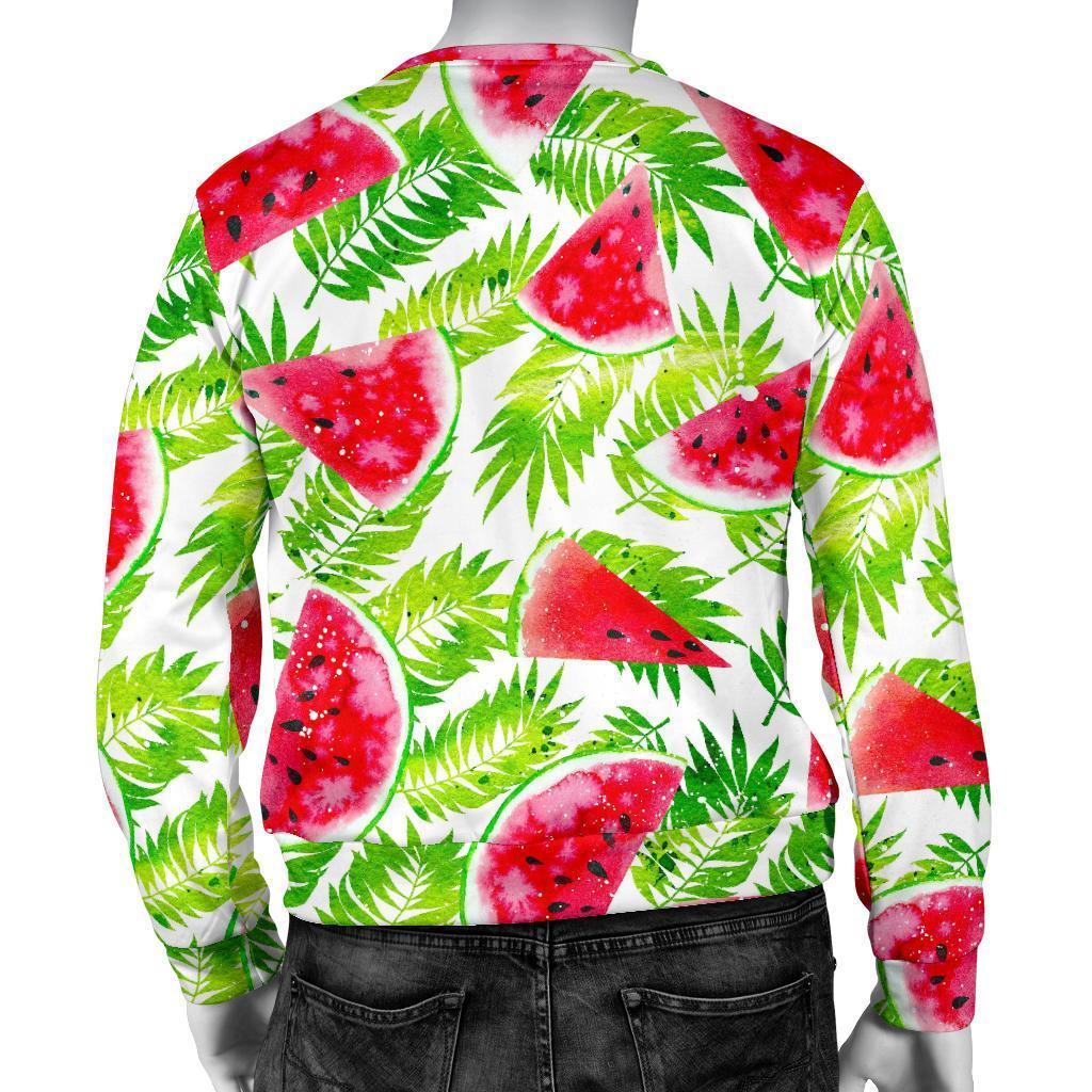 White Summer Watermelon Pattern Print Men's Crewneck Sweatshirt GearFrost