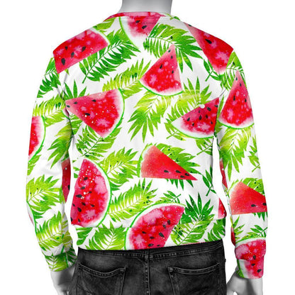 White Summer Watermelon Pattern Print Men's Crewneck Sweatshirt GearFrost