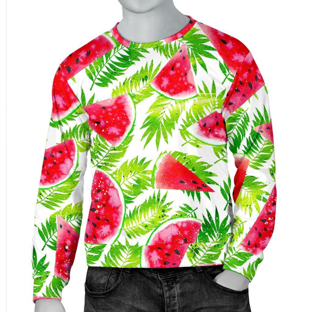 White Summer Watermelon Pattern Print Men's Crewneck Sweatshirt GearFrost