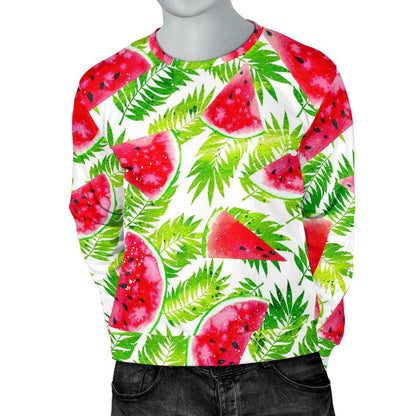 White Summer Watermelon Pattern Print Men's Crewneck Sweatshirt GearFrost
