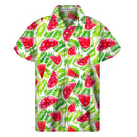 White Summer Watermelon Pattern Print Men's Short Sleeve Shirt