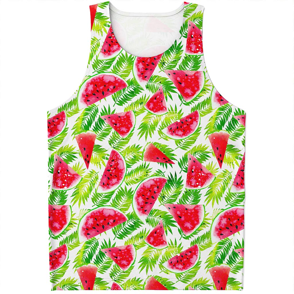 White Summer Watermelon Pattern Print Men's Tank Top