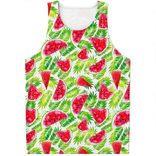 White Summer Watermelon Pattern Print Men's Tank Top