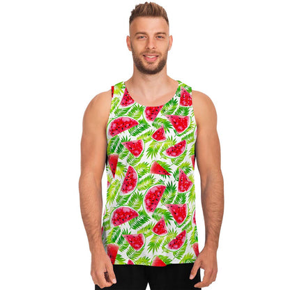 White Summer Watermelon Pattern Print Men's Tank Top