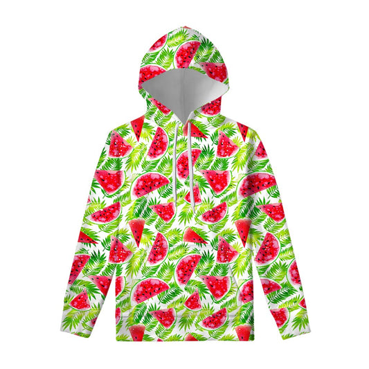 White Summer Watermelon Pattern Print Pullover Hoodie