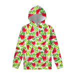 White Summer Watermelon Pattern Print Pullover Hoodie