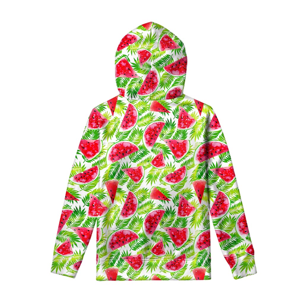 White Summer Watermelon Pattern Print Pullover Hoodie