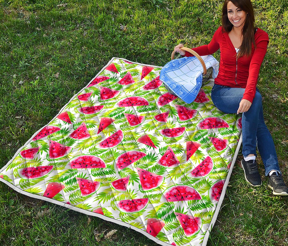 White Summer Watermelon Pattern Print Quilt
