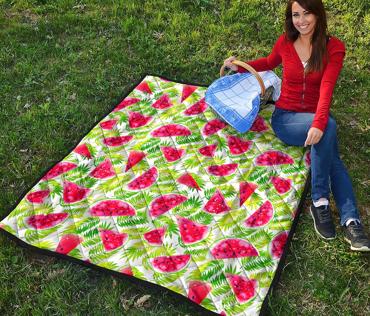 White Summer Watermelon Pattern Print Quilt