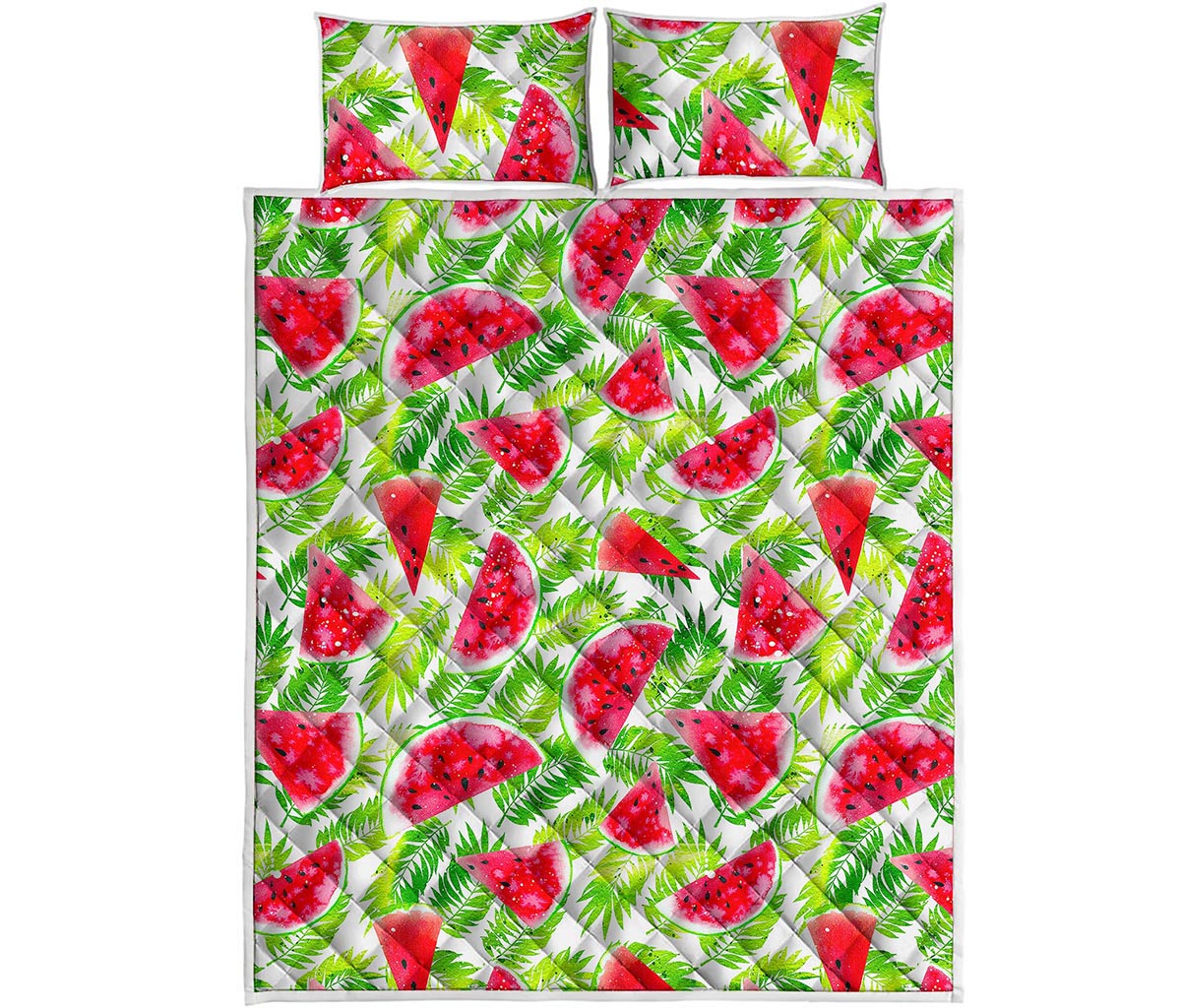 White Summer Watermelon Pattern Print Quilt Bed Set