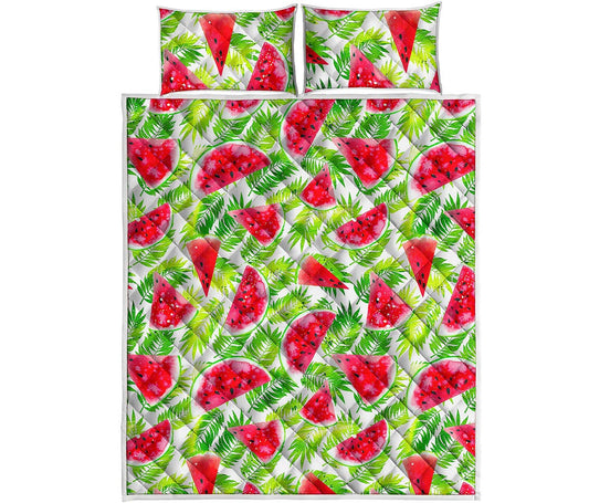 White Summer Watermelon Pattern Print Quilt Bed Set