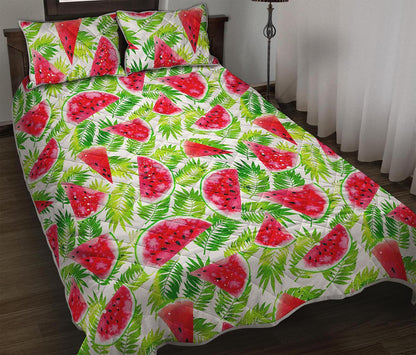 White Summer Watermelon Pattern Print Quilt Bed Set
