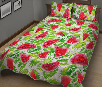 White Summer Watermelon Pattern Print Quilt Bed Set
