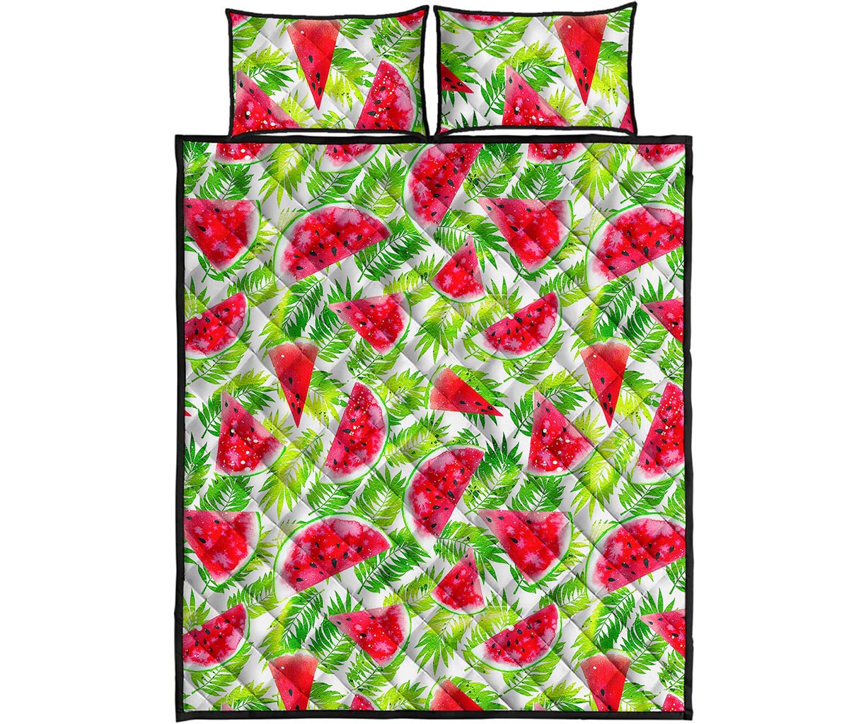 White Summer Watermelon Pattern Print Quilt Bed Set