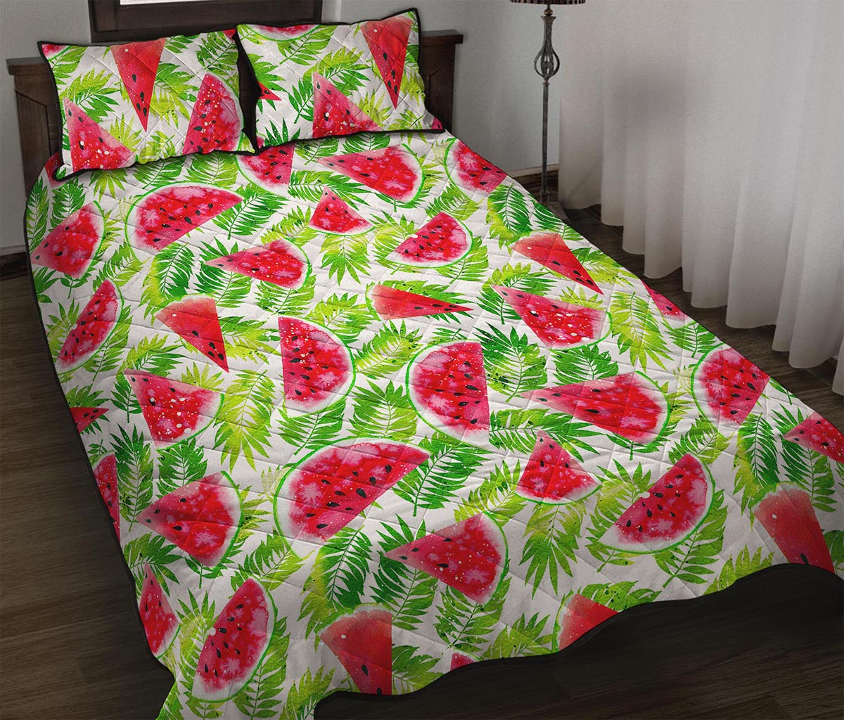 White Summer Watermelon Pattern Print Quilt Bed Set