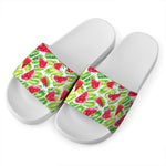 White Summer Watermelon Pattern Print White Slide Sandals