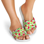 White Summer Watermelon Pattern Print White Slide Sandals