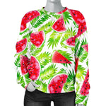 White Summer Watermelon Pattern Print Women's Crewneck Sweatshirt GearFrost