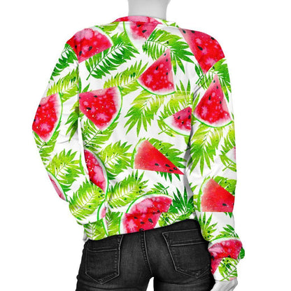 White Summer Watermelon Pattern Print Women's Crewneck Sweatshirt GearFrost