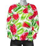White Summer Watermelon Pattern Print Women's Crewneck Sweatshirt GearFrost