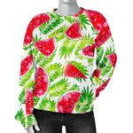 White Summer Watermelon Pattern Print Women's Crewneck Sweatshirt GearFrost