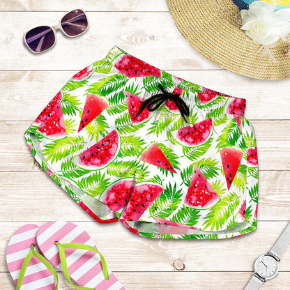 White Summer Watermelon Pattern Print Women's Shorts