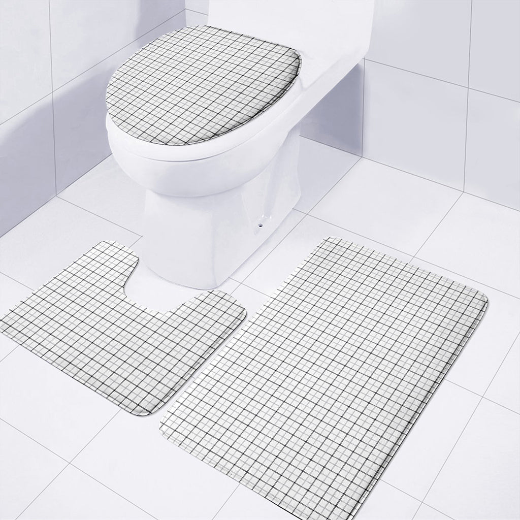 White Tattersall Pattern Print 3 Piece Bath Mat Set