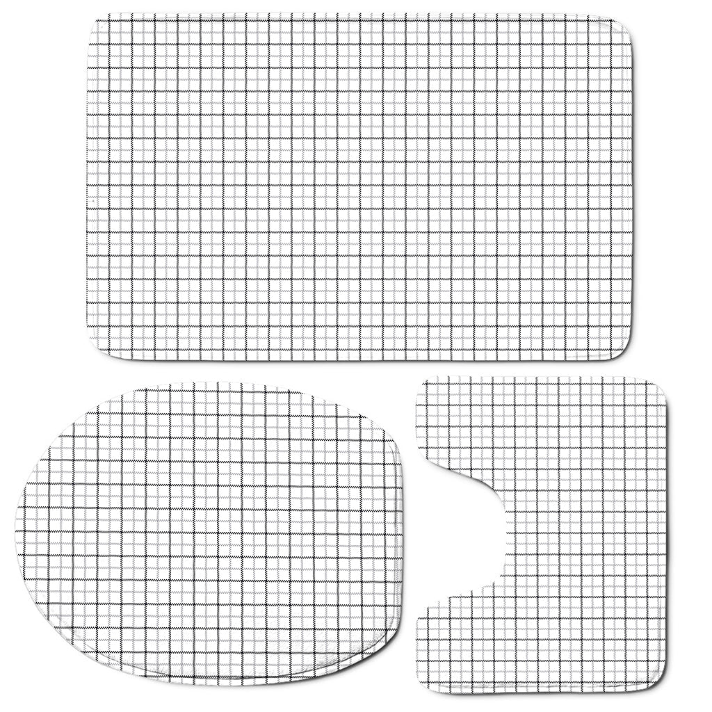 White Tattersall Pattern Print 3 Piece Bath Mat Set