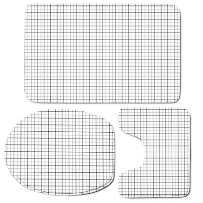 White Tattersall Pattern Print 3 Piece Bath Mat Set