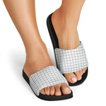 White Tattersall Pattern Print Black Slide Sandals