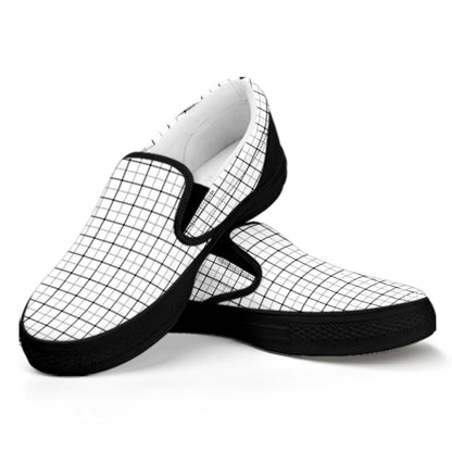 White Tattersall Pattern Print Black Slip On Shoes