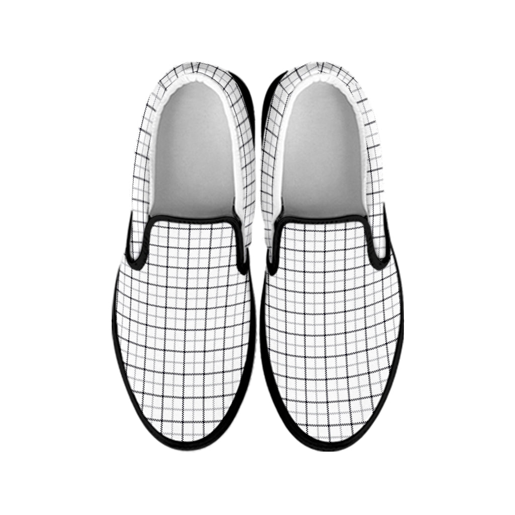 White Tattersall Pattern Print Black Slip On Shoes
