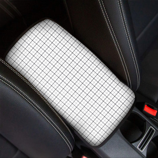 White Tattersall Pattern Print Car Center Console Cover