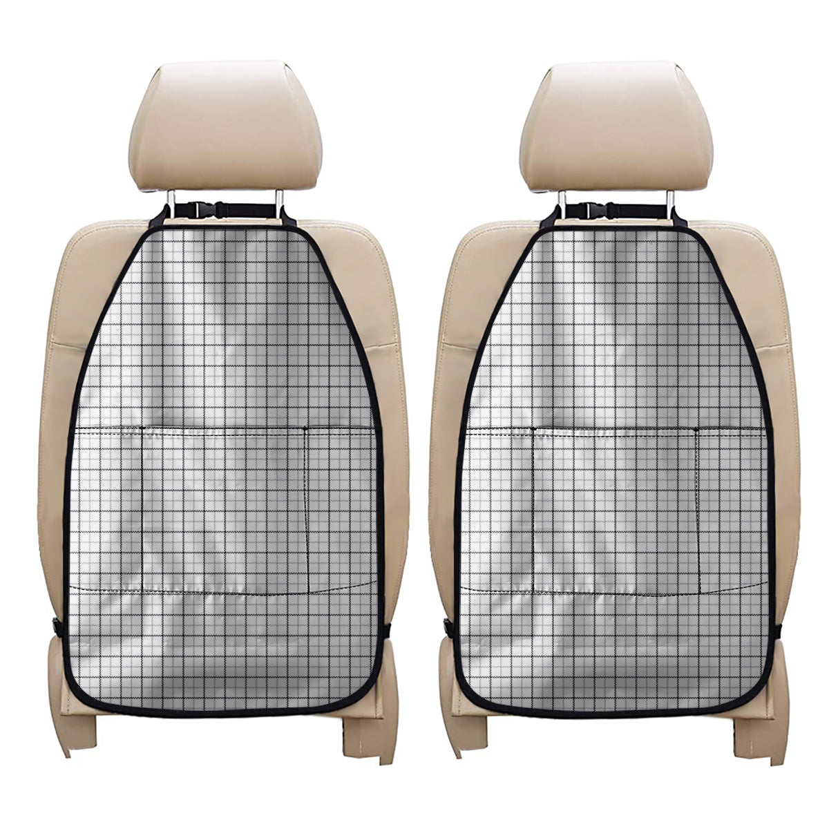 White Tattersall Pattern Print Car Seat Organizers