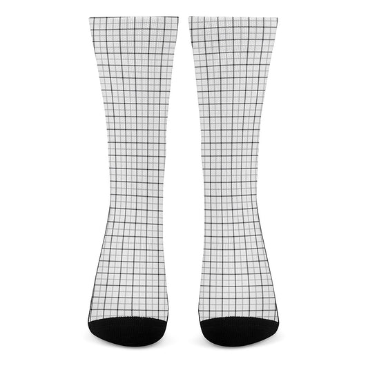 White Tattersall Pattern Print Crew Socks