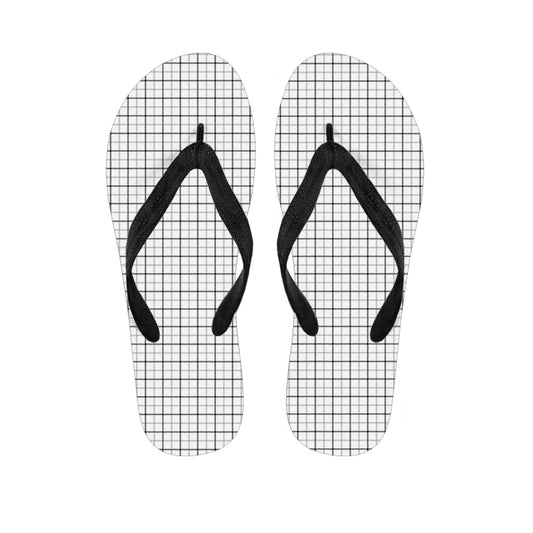 White Tattersall Pattern Print Flip Flops