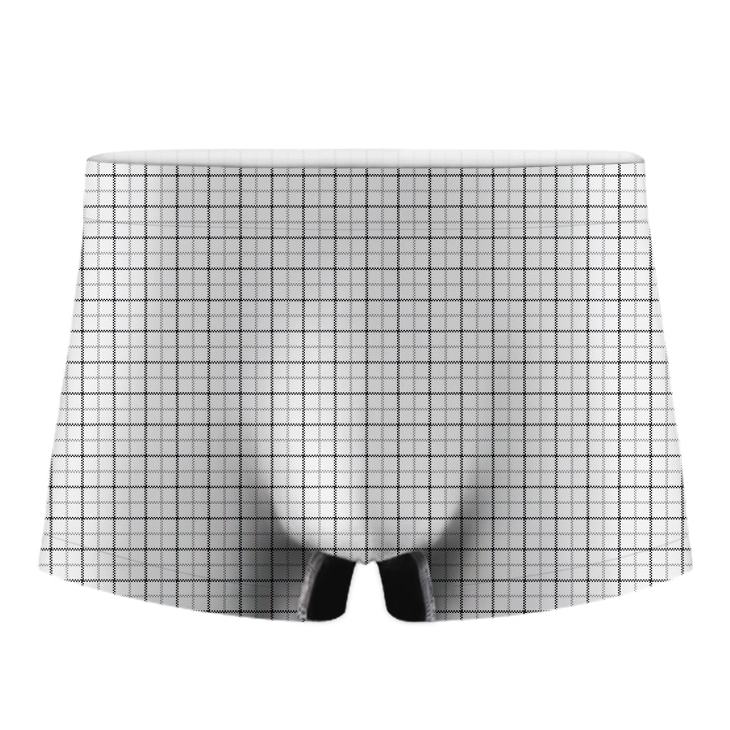 White Tattersall Pattern Print Men's Boxer Briefs