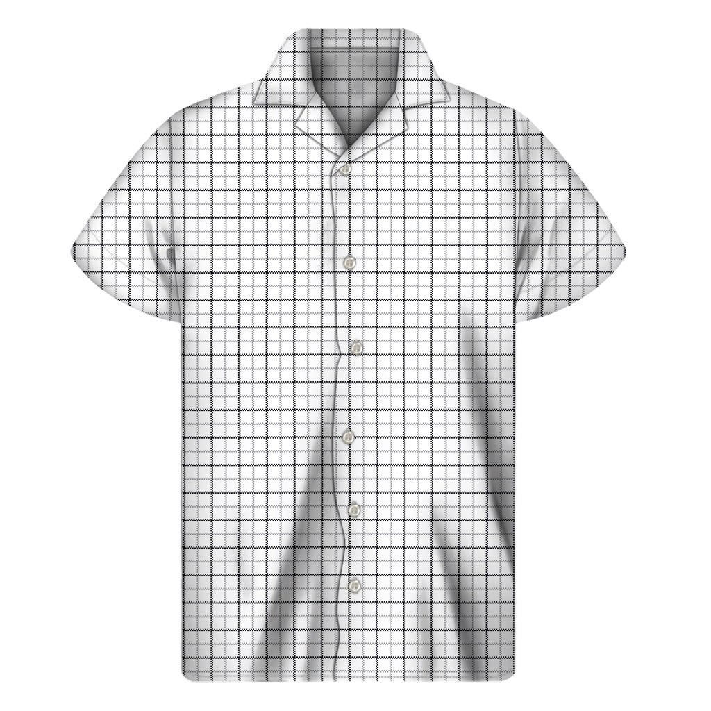 White Tattersall Pattern Print Men's Short Sleeve Shirt