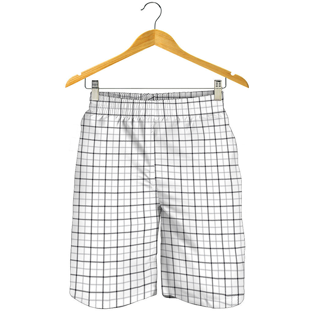 White Tattersall Pattern Print Men's Shorts