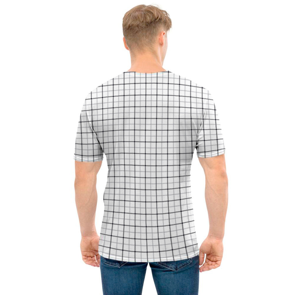 White Tattersall Pattern Print Men's T-Shirt