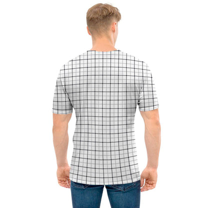 White Tattersall Pattern Print Men's T-Shirt