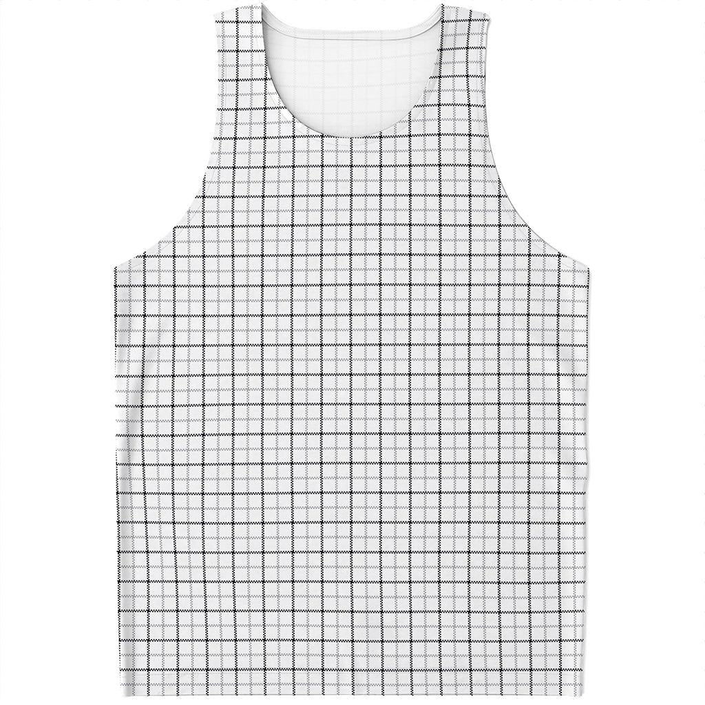 White Tattersall Pattern Print Men's Tank Top