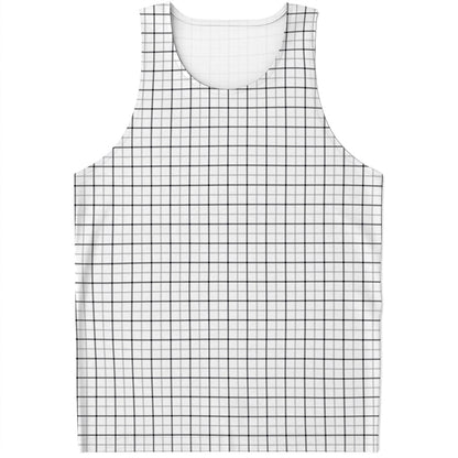 White Tattersall Pattern Print Men's Tank Top