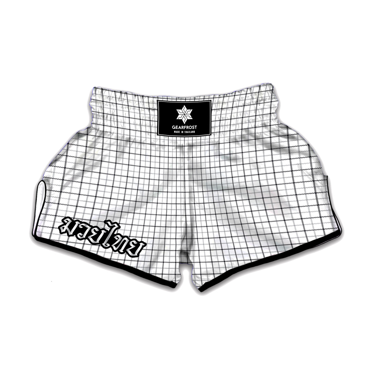 White Tattersall Pattern Print Muay Thai Boxing Shorts