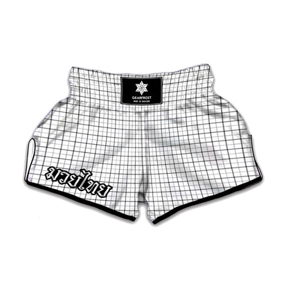 White Tattersall Pattern Print Muay Thai Boxing Shorts