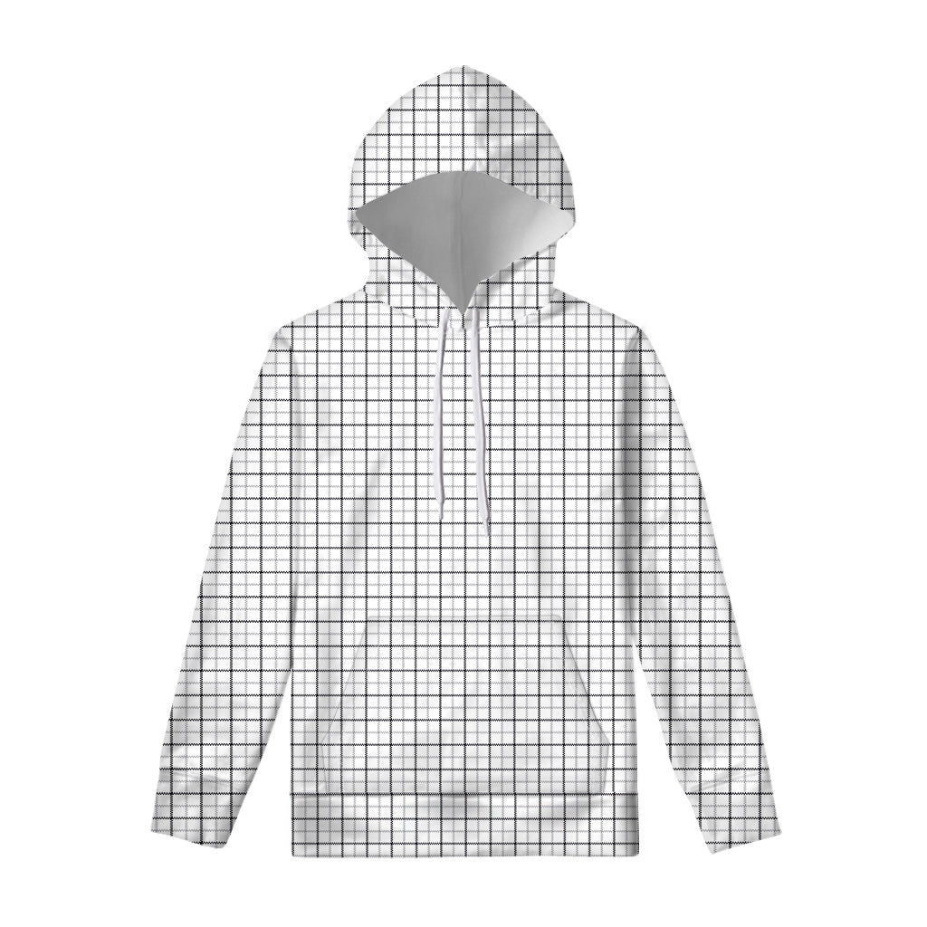 White Tattersall Pattern Print Pullover Hoodie