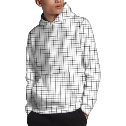 White Tattersall Pattern Print Pullover Hoodie