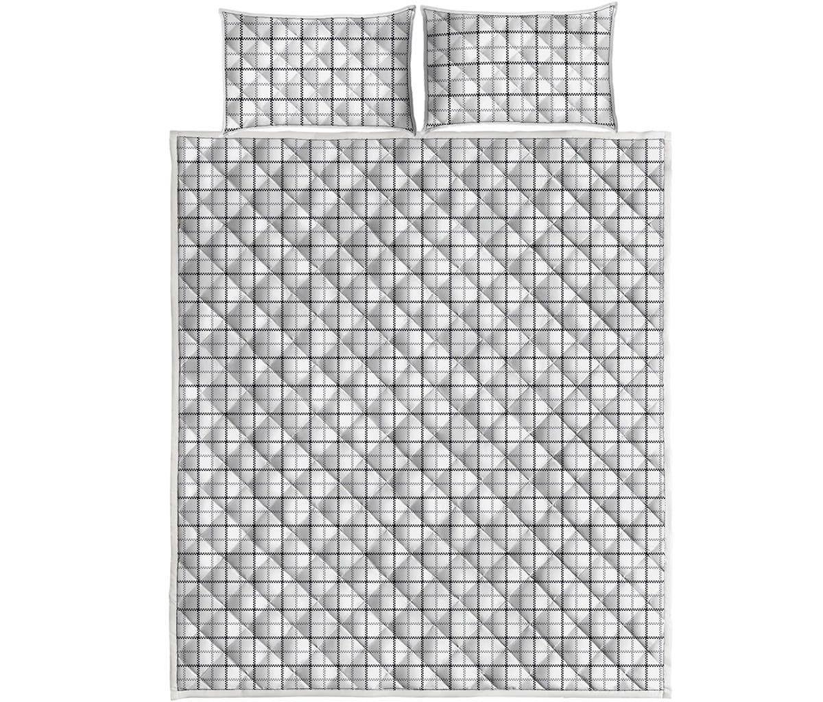 White Tattersall Pattern Print Quilt Bed Set